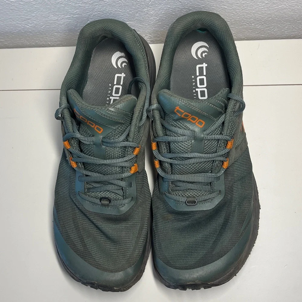 (48) Topo Terraventure 3 Trail Runners Athletic Green and Orange Running Shoes - Picture 2 of 4